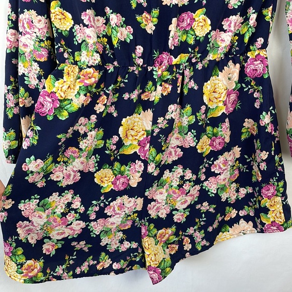 Neiman Marcus Navy Blue Floral Long Sleeve V-Neck Romper - Size Large - Picture 12 of 14